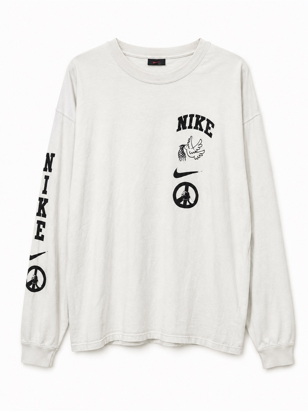 Nike White Long-Sleeve Graphic Tee with Black Logos